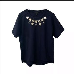 J Crew Embellished Necklace Beaded Top Size L
